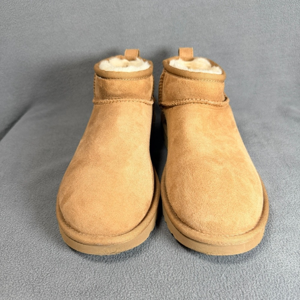 UGG‎ Classic Ultra Mini Boots Womens Size 8 Chestnut Sheepskin Slippers - Picture 2 of 10
